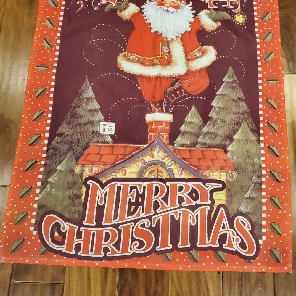 Vintage Mary Engelbreit Christmas Santa Believe Large Outdoor Flag 28 X 40 Faded
